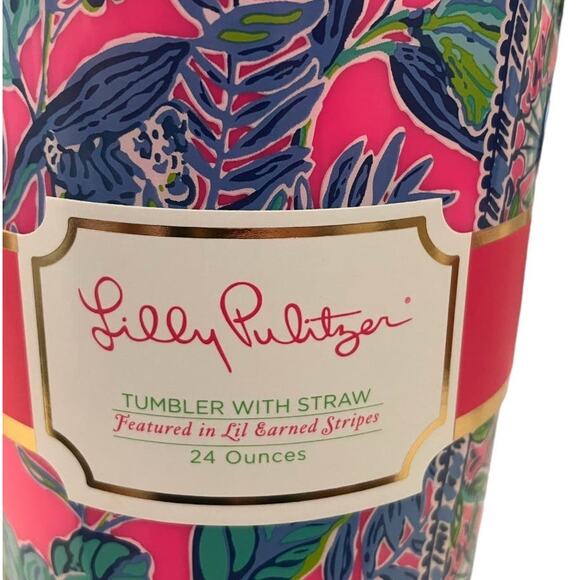 New Lilly Pulitzer Tumbler With Straw Lil Earned Stripes 24 Ounces - Picture 4 of 6